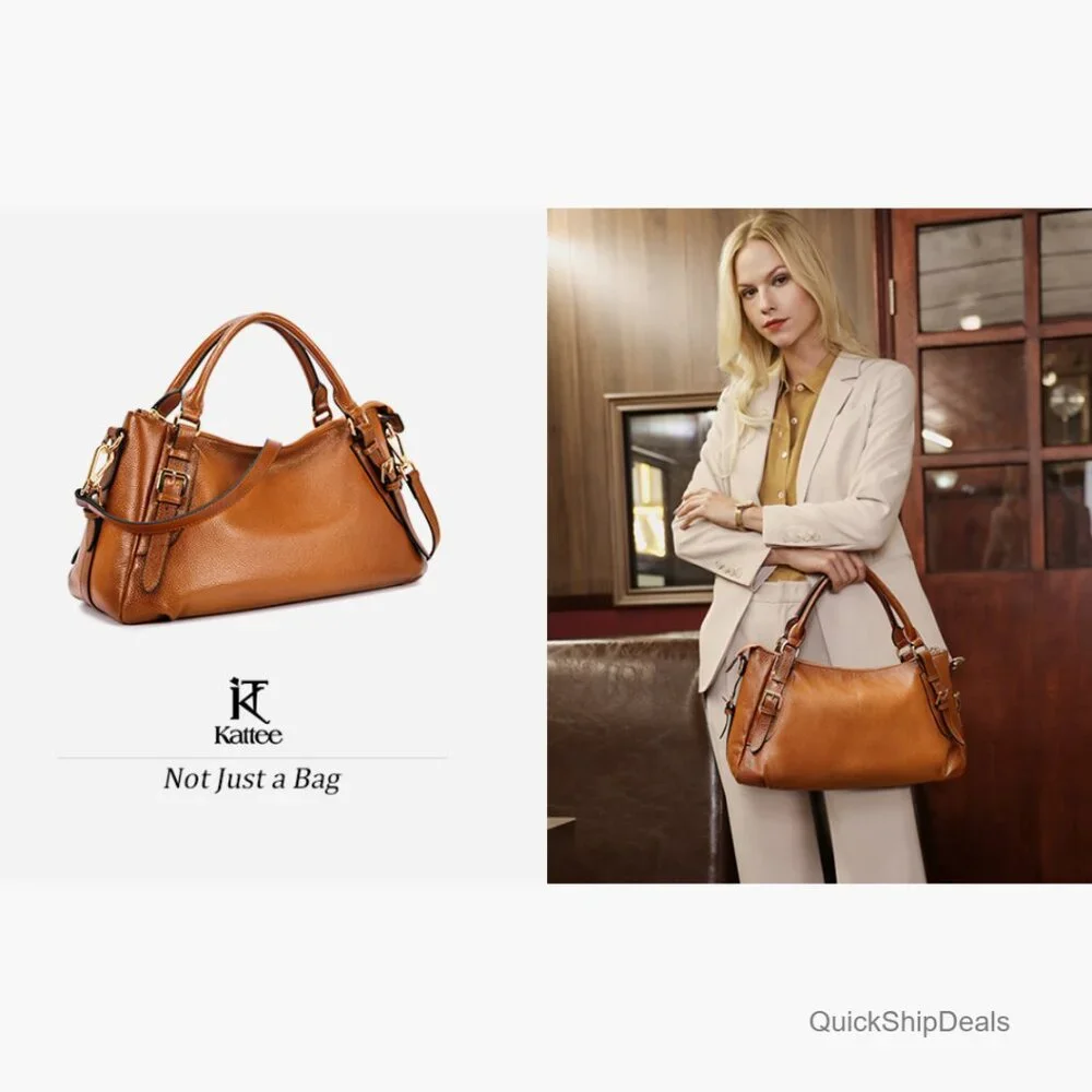 Genuine Leather Satchel Hobo Bag with Removable Strap